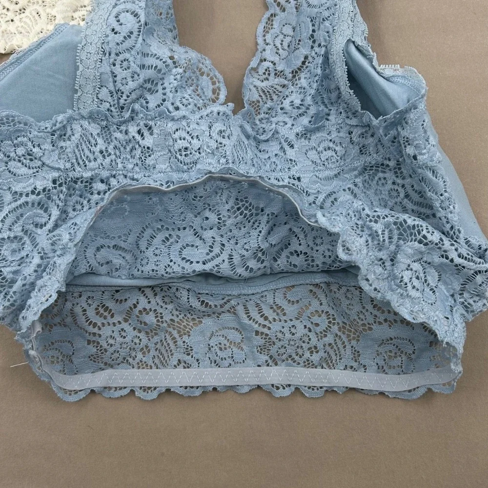 A Beautiful Soul‎ Lace Bralette Women B Blue White Floral Crop Boho Coquette 2PK